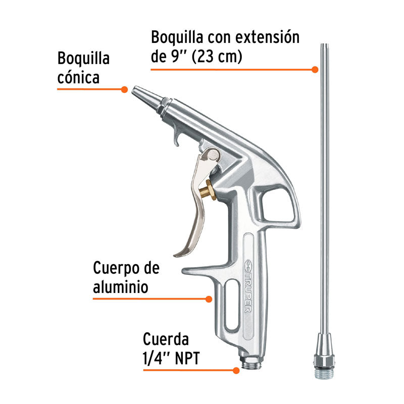 Pistola para sopletear con 2 boquillas, 10647 Truper PISO 363