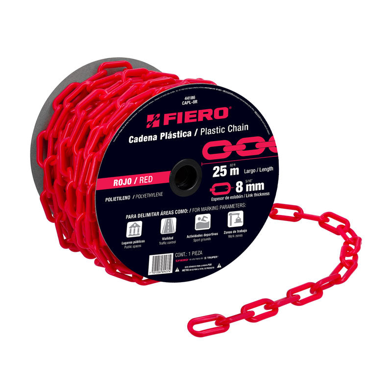 Cadena de 8 mm x 25 m de plástico roja, 44186 Fiero CAPL 8R