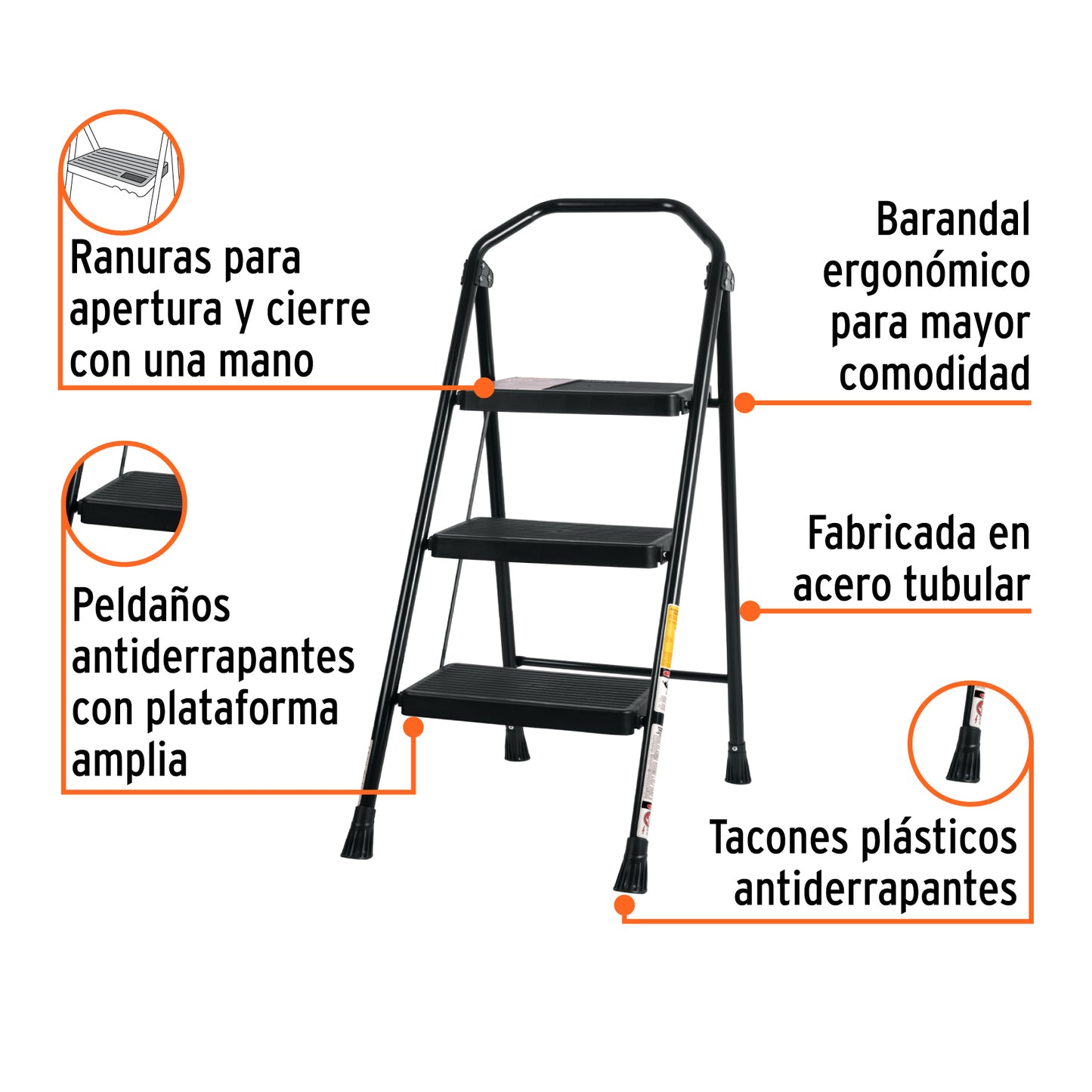 Escalera tubular plegable de 3 peldaños, 103143 Truper ESTU-3