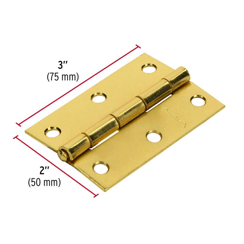 Bisagra Rectangular 3" Acero Latonado, Hermex - Tool Ferreterías / Ferretodo - Herramientas y material de construcción.