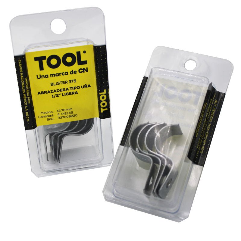Blíster 375 Abrazadera Tipo Una 1/2" Ligera Con 4Piezas - Tool Ferreterías / Ferretodo - Herramientas y material de construcción.
