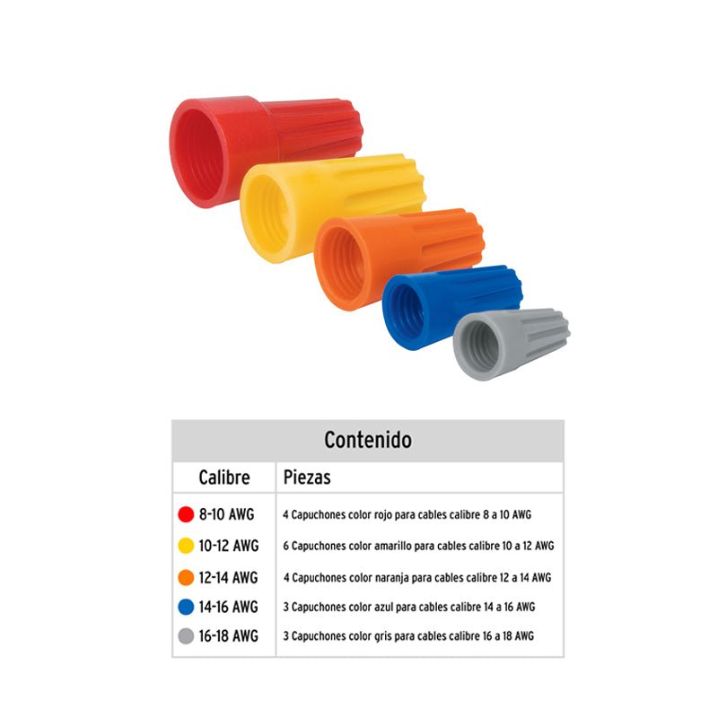 Bolsa con 20 capuchones para cable, calibres surtidos, 47330 Volteck CAPU - 0818 - Tool Ferreterías / Ferretodo - Herramientas y material de construcción.
