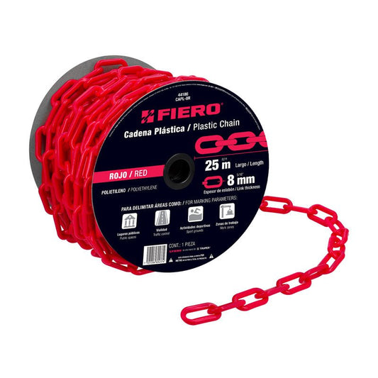 Cadena de 8 mm x 25 m de plástico roja, 44186 Fiero CAPL 8R - Tool Ferreterías / Ferretodo - Herramientas y material de construcción.