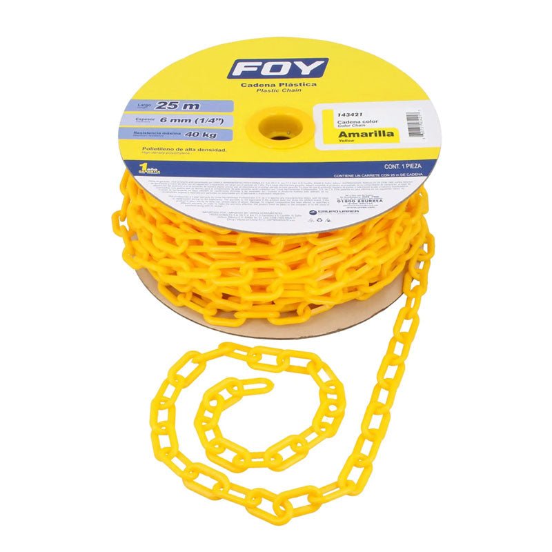 Cadena plástica calibre 6 mm de 25 m, color amarillo, 143421 Foy - Tool Ferreterías / Ferretodo - Herramientas y material de construcción.