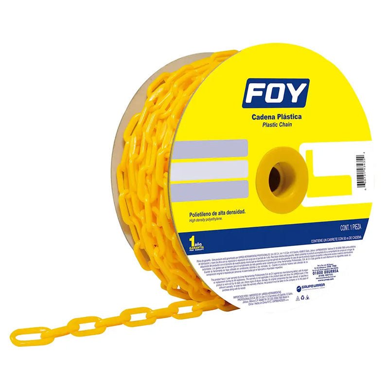 Cadena plástica calibre 8 mm de 25 m, color amarillo, 143425 Foy - Tool Ferreterías / Ferretodo - Herramientas y material de construcción.