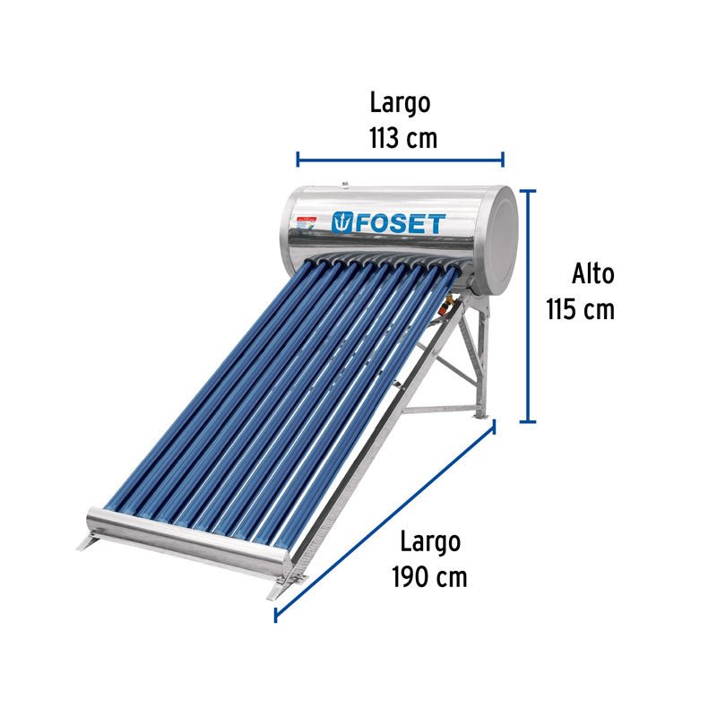 Calentador solar de agua de 10 tubos de 130 Lts, para 3 personas, 45270 Foset CALE10S - Tool Ferreterías / Ferretodo - Herramientas y material de construcción.