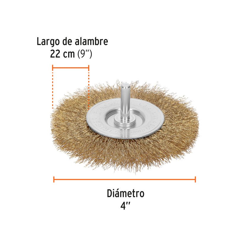 Carda circular de 4" alambre grueso para taladro, 11590 Truper CA4 - Tool Ferreterías / Ferretodo - Herramientas y material de construcción.