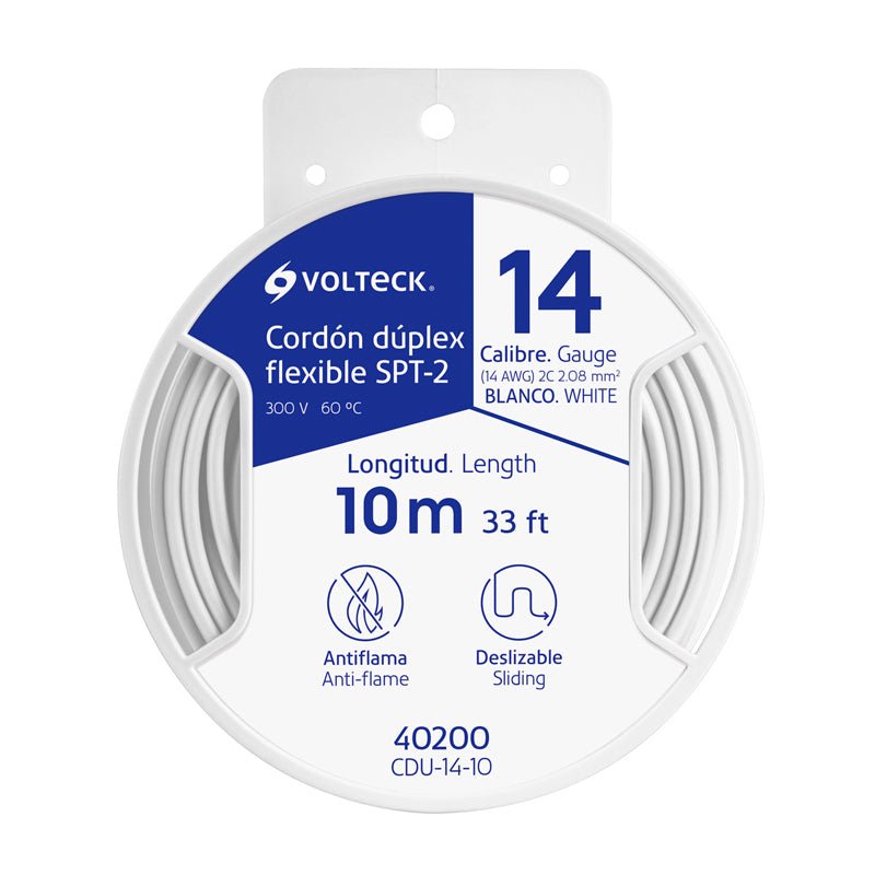 Carrete Con 10 M Cordón Dúplex Flexible Spt 14 Awg, Volteck - Tool Ferreterías / Ferretodo - Herramientas y material de construcción.