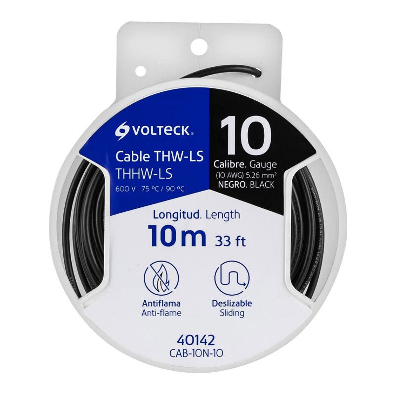 Carrete Con 10 M De Cable Thhw Ls 10 Awg Negro, Volteck - Tool Ferreterías / Ferretodo - Herramientas y material de construcción.