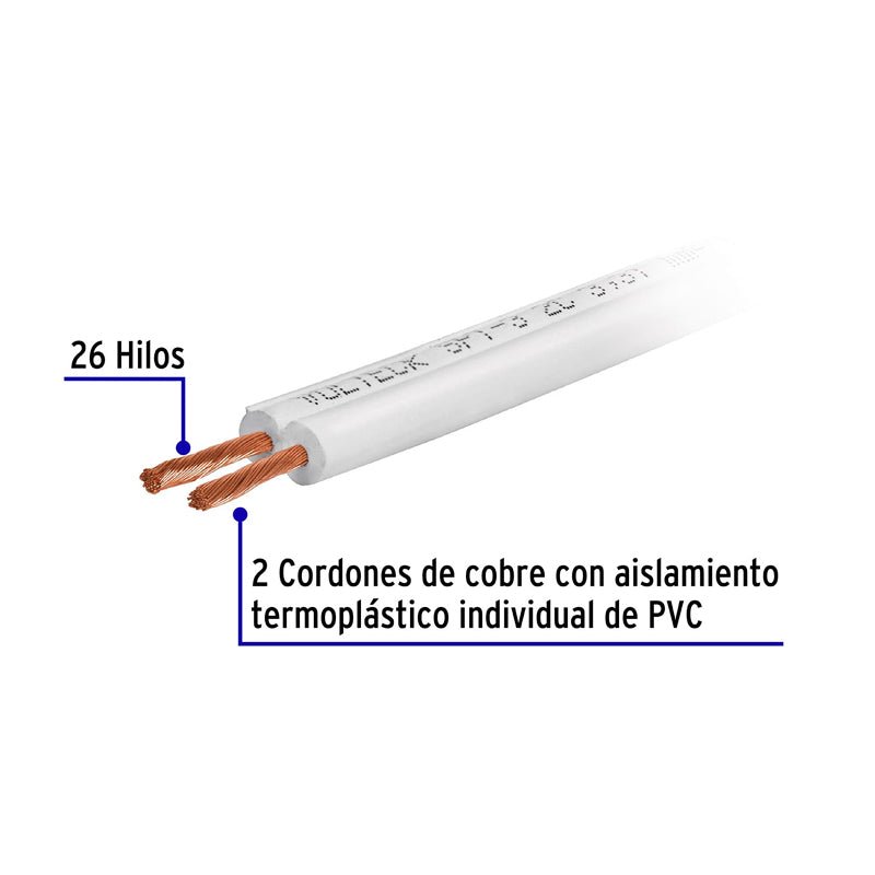 Carrete Con 12 M Cordón Dúplex Flexible Spt 16 Awg, Volteck - Tool Ferreterías / Ferretodo - Herramientas y material de construcción.