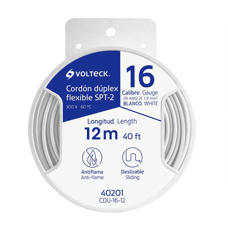 Carrete Con 12 M Cordón Dúplex Flexible Spt 16 Awg, Volteck - Tool Ferreterías / Ferretodo - Herramientas y material de construcción.