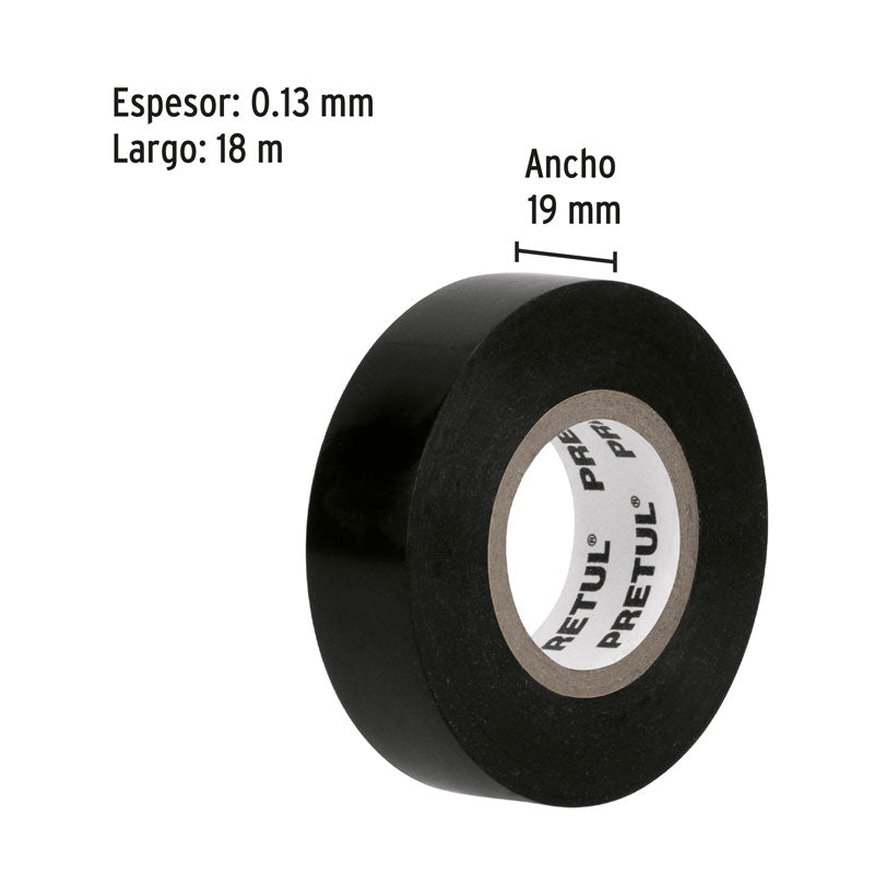 Cinta de aislar de 18 m x 19 mm, negra en blíster, 20523 Pretul M33PB - Tool Ferreterías / Ferretodo - Herramientas y material de construcción.