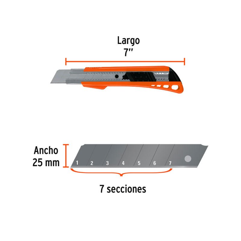 Cutter 25 Mm Reforzado De Plástico Con Alma Metálica, Truper - Tool Ferreterías / Ferretodo - Herramientas y material de construcción.