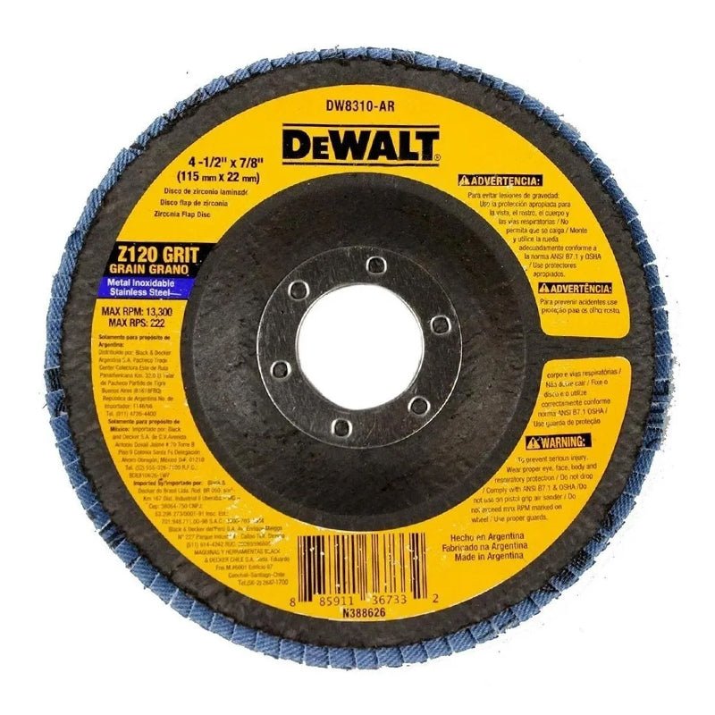 Disco De Zirconio Laminado De 4 1/2" Dewalt Dw8310Ar - Tool Ferreterías / Ferretodo - Herramientas y material de construcción.