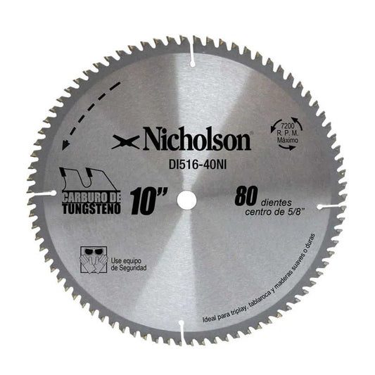 Disco Para Aluminio De 10" X 5/8" Con 80 Dientes, Hnc51640 Nicholson - Tool Ferreterías / Ferretodo - Herramientas y material de construcción.