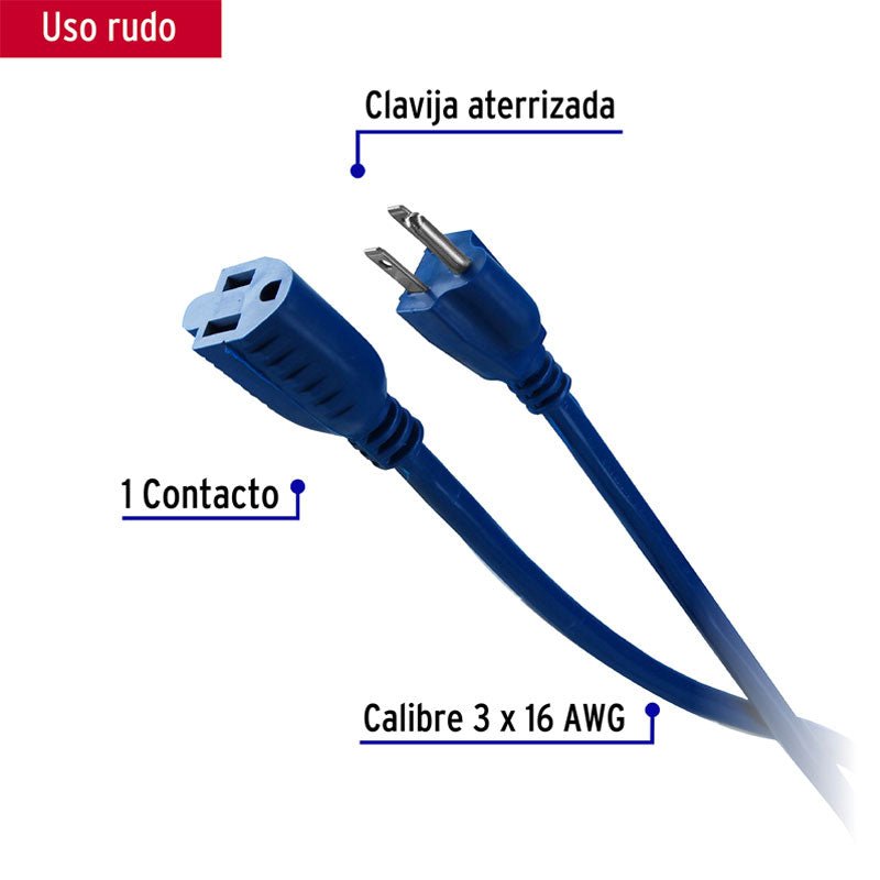 Extensión De Uso Rudo Aterrizada 8 M 3X16 Awg, Volteck - Tool Ferreterías / Ferretodo - Herramientas y material de construcción.