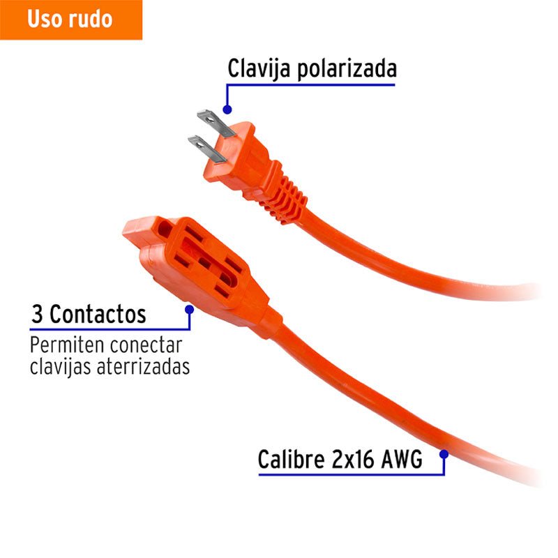 Extensión Eléctrica De Uso Rudo 15 M 2X16 Awg, Volteck - Tool Ferreterías / Ferretodo - Herramientas y material de construcción.