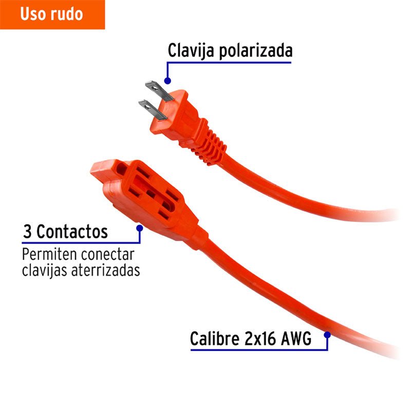 Extensión Eléctrica De Uso Rudo 2 M 2X16 Awg, Volteck - Tool Ferreterías / Ferretodo - Herramientas y material de construcción.