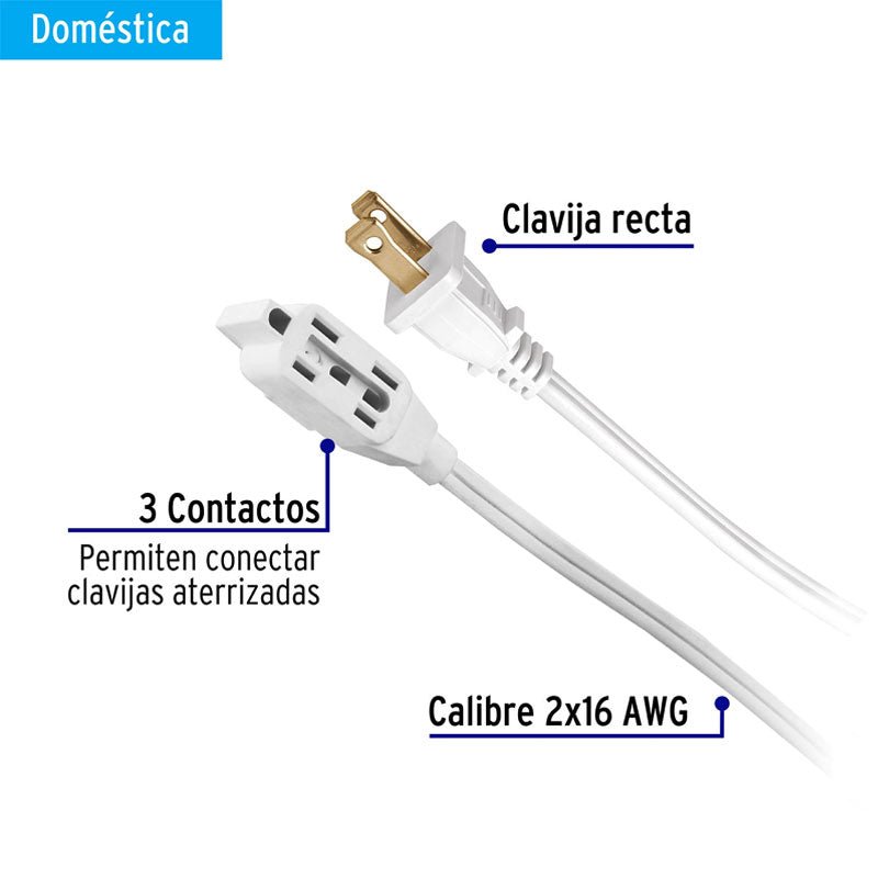 Extensión Eléctrica Doméstica 10 M Blanca Con Clavija Recta - Tool Ferreterías / Ferretodo - Herramientas y material de construcción.