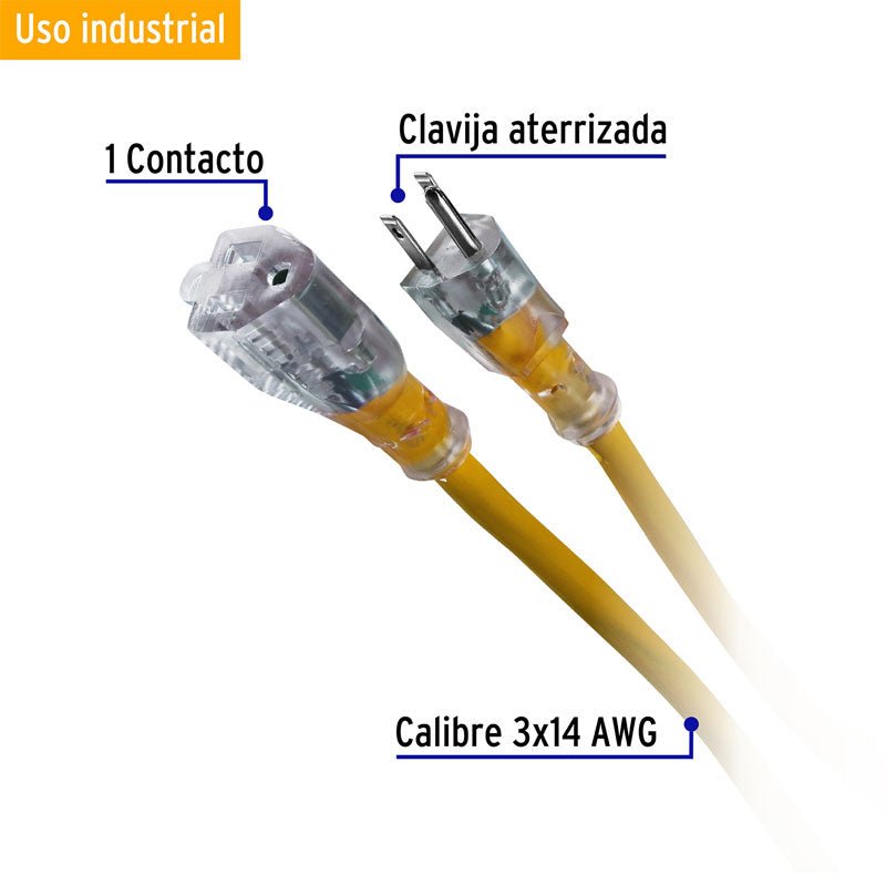 Extensión Reforzada Aterrizada 4 M 3X14 Awg, Volteck - Tool Ferreterías / Ferretodo - Herramientas y material de construcción.