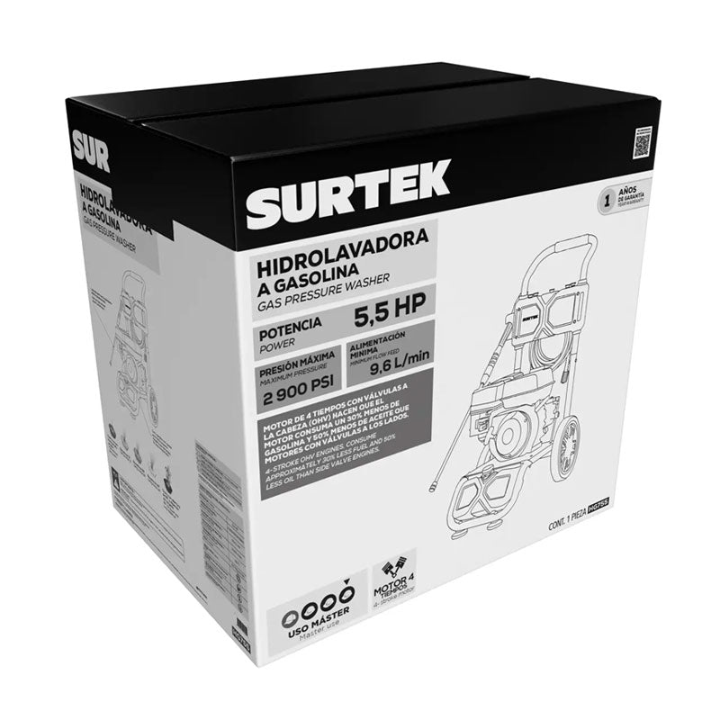 Hidrolavadora a gasolina de 5.5 HP 2900 PSI, 7.2 Lt por minuto, HG755 Surtek - Tool Ferreterías / Ferretodo - Herramientas y material de construcción.