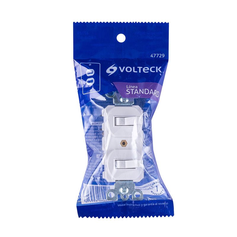 Interruptor dúplex de palanca, línea Standard, color blanco, 47729 Volteck APDO SB - Tool Ferreterías / Ferretodo - Herramientas y material de construcción.
