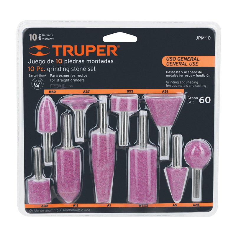 Juego 10 piedras montadas zanco 1/4", 12445, Truper - Tool Ferreterías / Ferretodo - Herramientas y material de construcción.