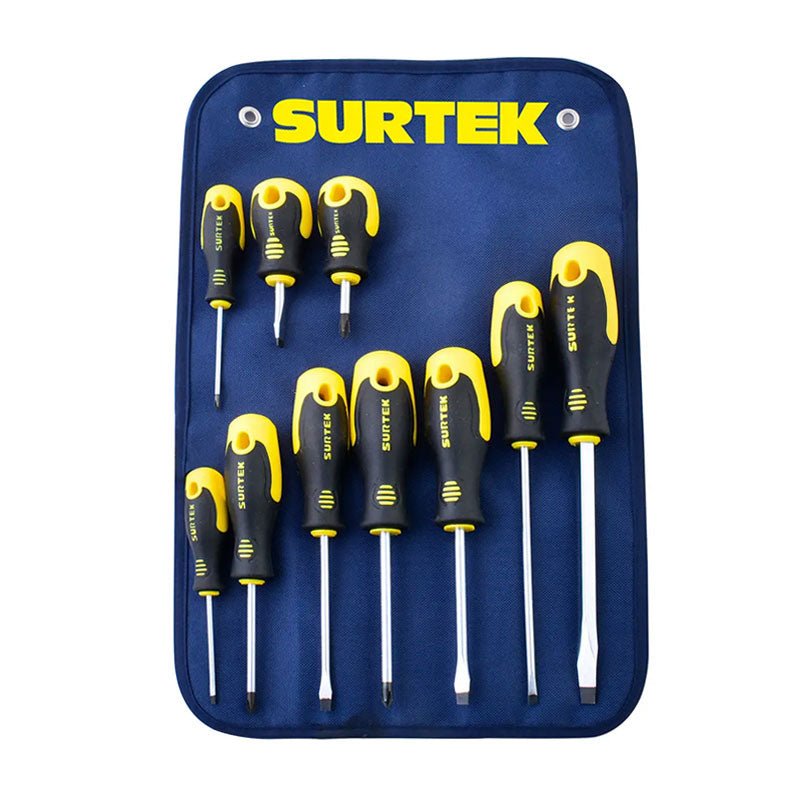 Juego de 10 destornilladores con mango bimaterial combinados, D200A Surtek - Tool Ferreterías / Ferretodo - Herramientas y material de construcción.