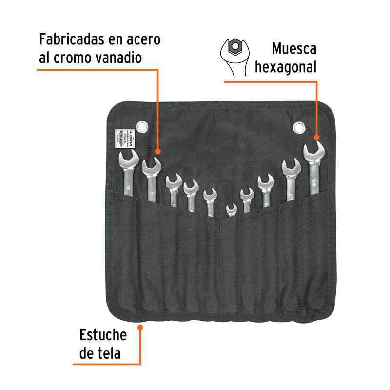 Juego de 10 llaves combinadas extralargas pulidas std y mm, 13164 Truper Expert JC 10PM - Tool Ferreterías / Ferretodo - Herramientas y material de construcción.