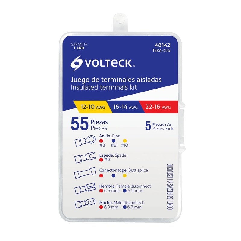 Juego de 55 terminales aisladas para cable, 48142 Volteck TERA K55 - Tool Ferreterías / Ferretodo - Herramientas y material de construcción.