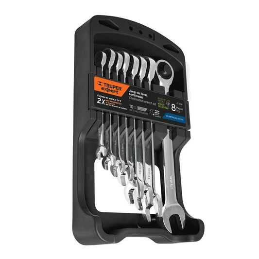 Juego de 8 llaves combinadas mm pulidas con matraca, 15816 Truper Expert JC 8XM - Tool Ferreterías / Ferretodo - Herramientas y material de construcción.