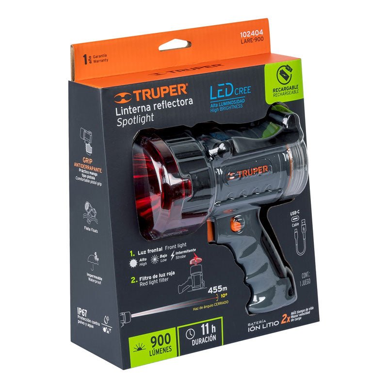 Lámpara de LED de 900 lm, recargable, alta potencia, 102404 Truper LARE 900 - Tool Ferreterías / Ferretodo - Herramientas y material de construcción.