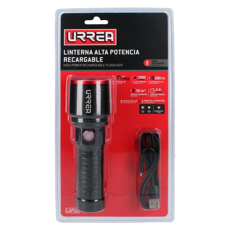 Linterna de LED de alta potencia recargable de 2,000 lm, LAPU2 Urrea - Tool Ferreterías / Ferretodo - Herramientas y material de construcción.