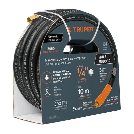 Manguera para compresor de hule de 15 m x 1/4", 17081 Truper MAN AP 15 1/4 - Tool Ferreterías / Ferretodo - Herramientas y material de construcción.