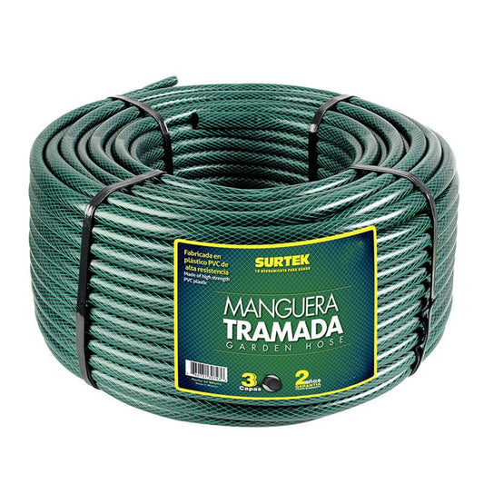 Manguera tramada verde de 3/4?, rollo de 100 m, M34T100 Surtek - Tool Ferreterías / Ferretodo - Herramientas y material de construcción.