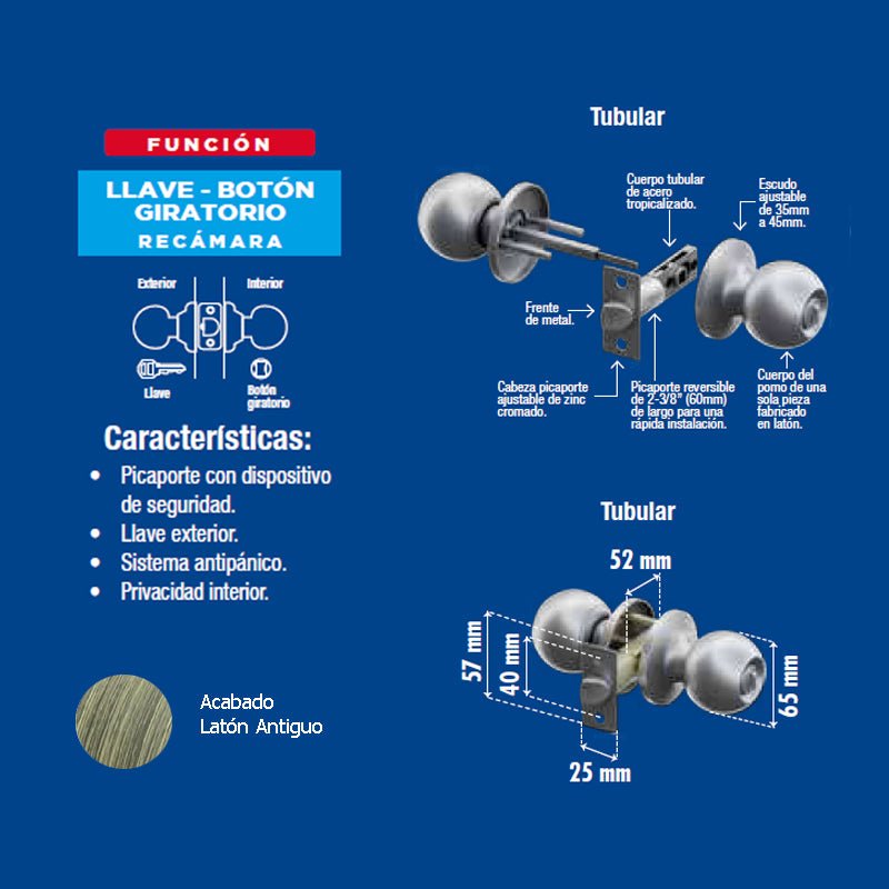 Perilla Yale Nobel Recamara Latón Antiguo Mx85859 - Tool Ferreterías / Ferretodo - Herramientas y material de construcción.