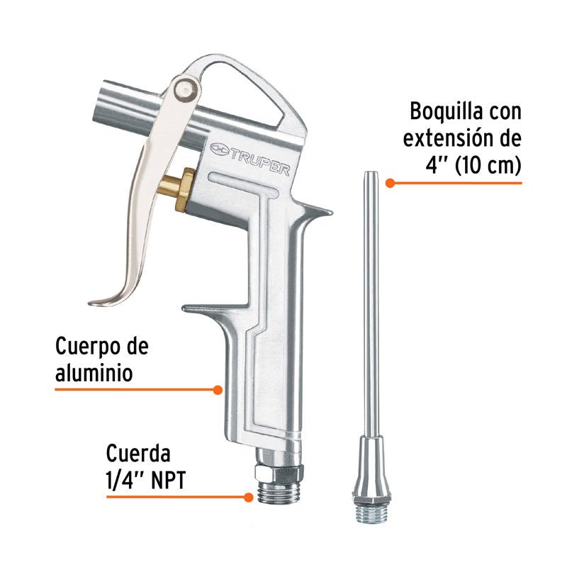 Pistola para sopletear con extensión de 4", 19235 Truper PISO695 - Tool Ferreterías / Ferretodo - Herramientas y material de construcción.