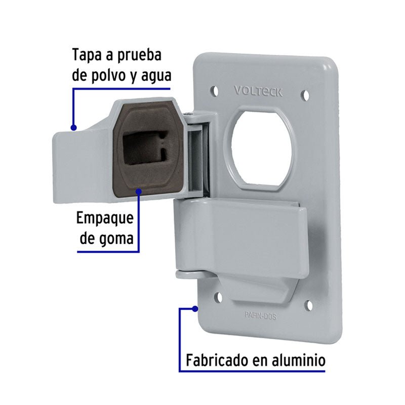 Placa tipo FS con cubierta, doble, sobreponer, 46433 Volteck PAFINDOS - Tool Ferreterías / Ferretodo - Herramientas y material de construcción.