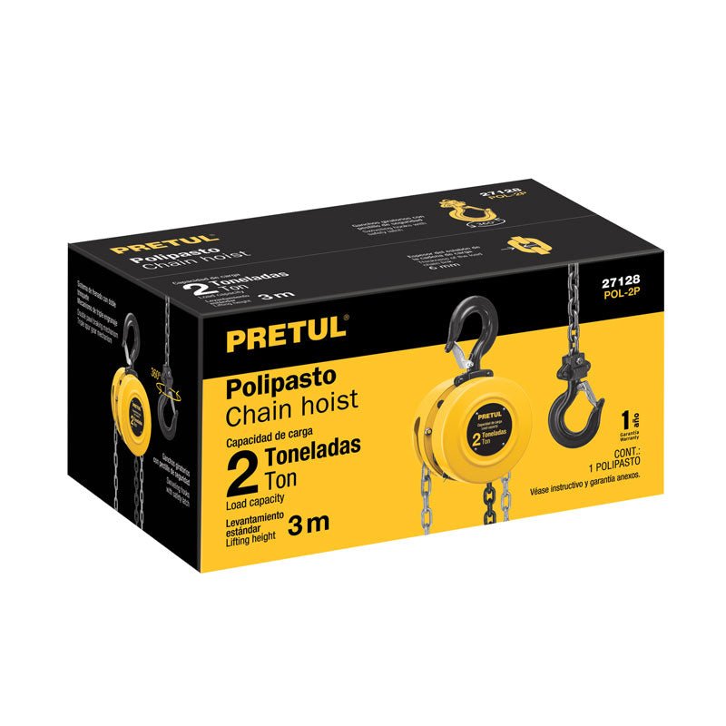 Polipasto de cadena de 2 toneladas, 27128 Pretul POL 2P - Tool Ferreterías / Ferretodo - Herramientas y material de construcción.