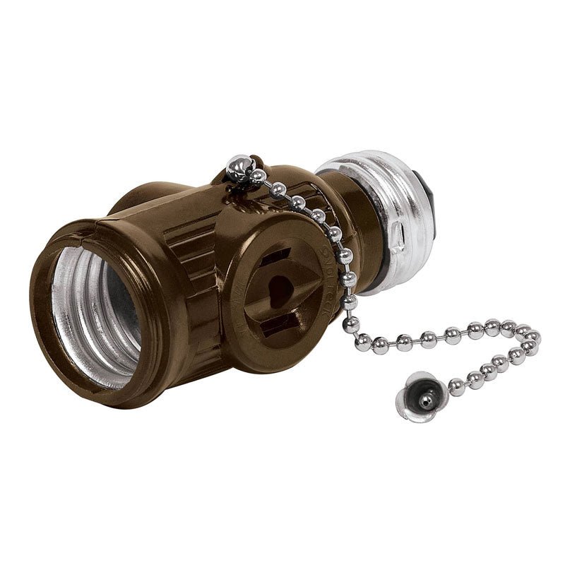 Portalámpara de baquelita con cadena y doble contacto, color café, 46512 Volteck POBA 16 - Tool Ferreterías / Ferretodo - Herramientas y material de construcción.