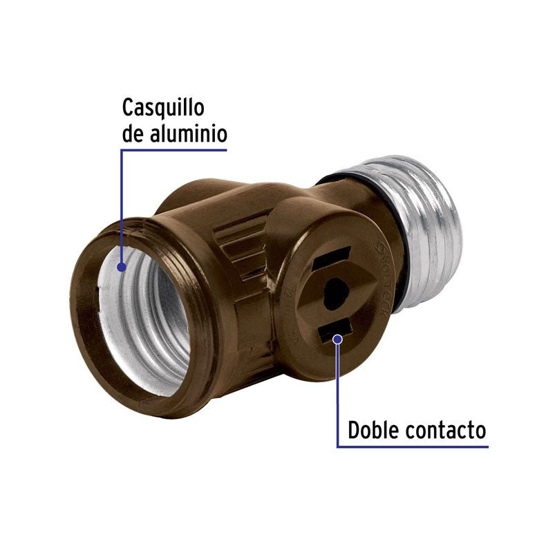 Portalámpara de baquelita con doble contacto, color café, 46511 Volteck POBA 12 - Tool Ferreterías / Ferretodo - Herramientas y material de construcción.
