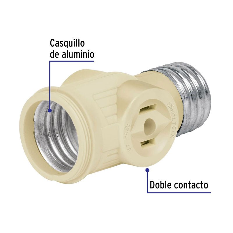 Portalámpara de baquelita con doble contacto, color marfil, 46514 Volteck POBA 13 - Tool Ferreterías / Ferretodo - Herramientas y material de construcción.