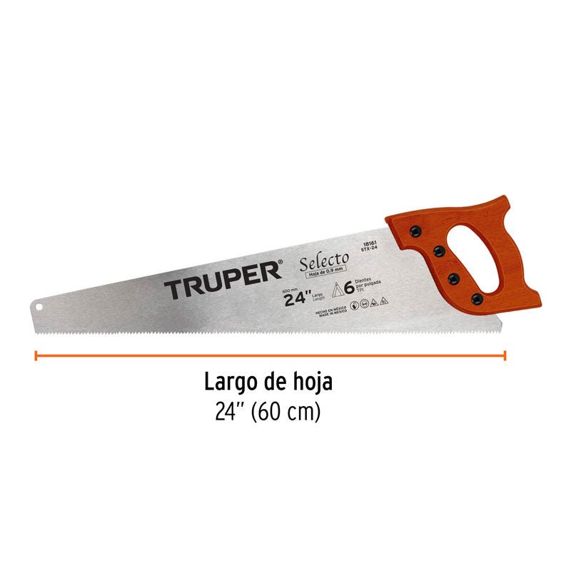 Serrucho de 24" Selecto, 6 DPP, 18161 Truper STX 24 - Tool Ferreterías / Ferretodo - Herramientas y material de construcción.