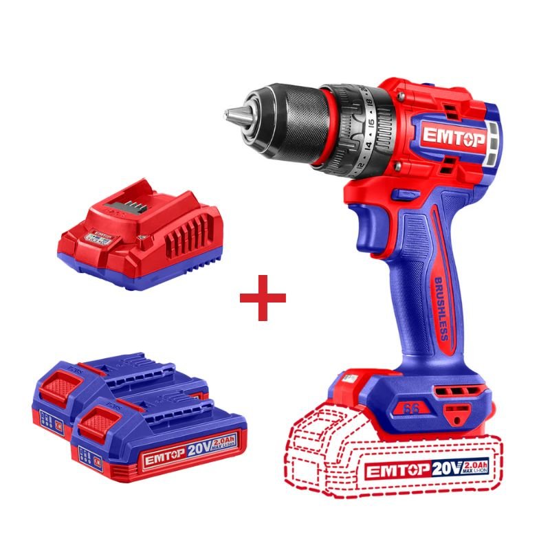 Taladro atornillador de 1/2" 20 V, 2 baterías y cargador, ULCIDL20668 Emtop - Tool Ferreterías / Ferretodo - Herramientas y material de construcción.