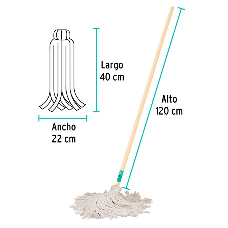 Trapeador tipo mechudo con bastón de 120 cm, 57056 Klintek MECH350 - Tool Ferreterías / Ferretodo - Herramientas y material de construcción.