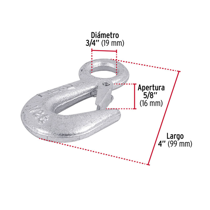 Gancho Eslinga De Acero Forjado 3/4", Carga 500 Kg, Fiero