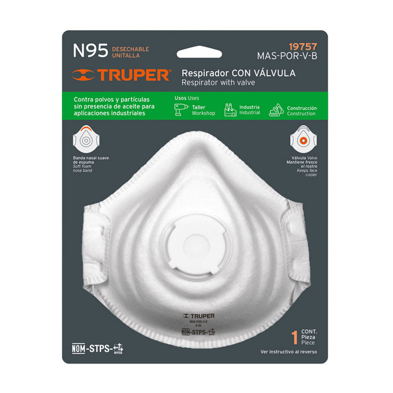 Respirador N95 Con Válvula Para Polvos Y Partículas, Truper