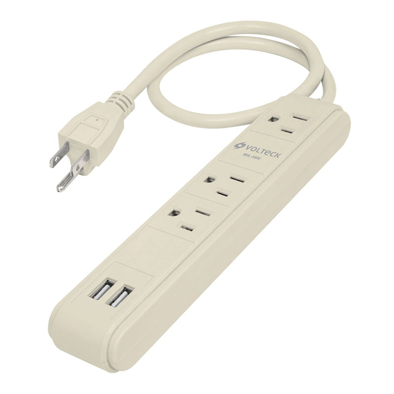 Multicontacto 16 Awg 3 Entradas 2 Puertos Usb Supresor 300 J, Volteck