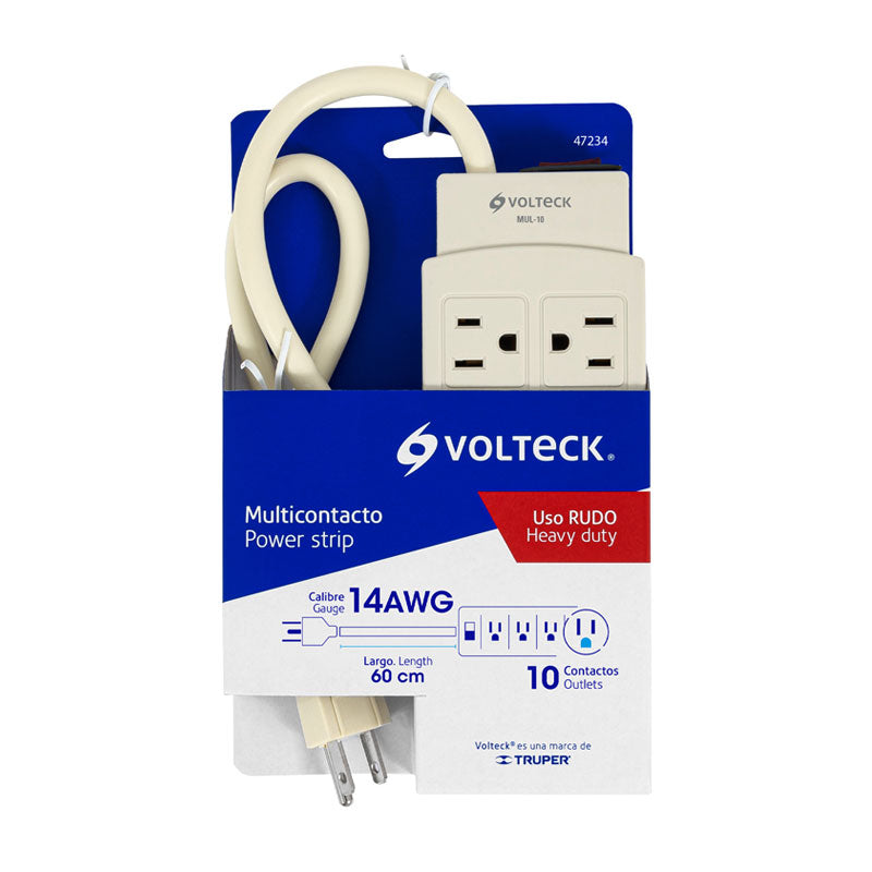 Multicontacto 14 Awg Uso Rudo Con 10 Entradas, Volteck