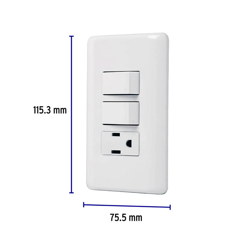 Placa Armada Con Contacto Y 2 Interruptores Sencillos, Basic